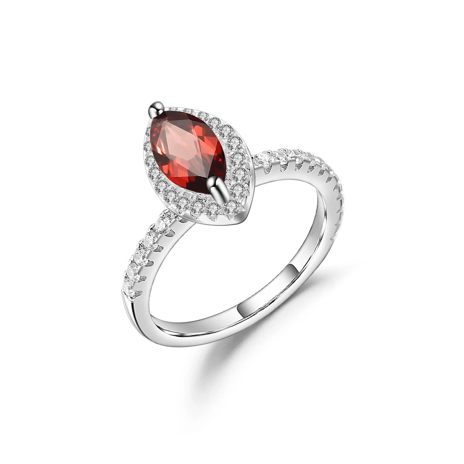 February Birthstone Marquise Cut Red Garnet Halo Ring