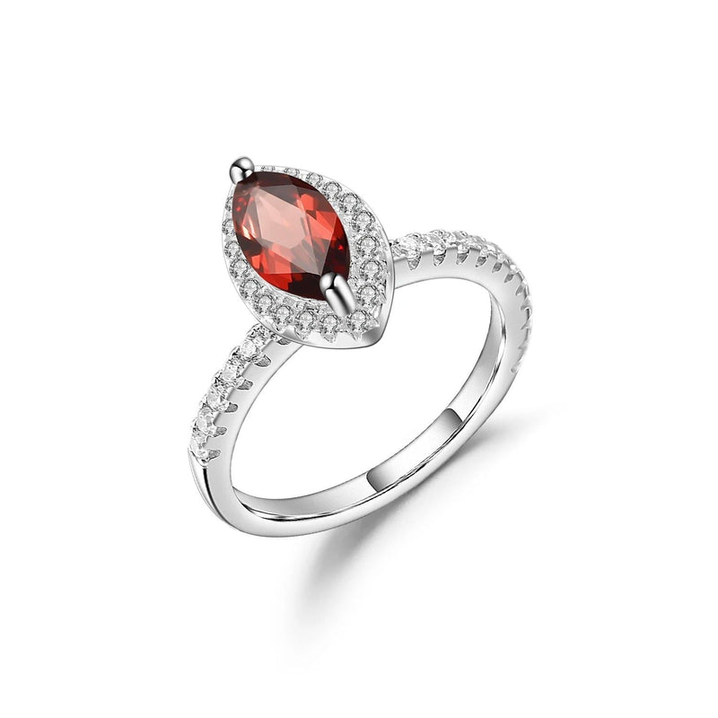 February Birthstone Marquise Cut Red Garnet Halo Ring