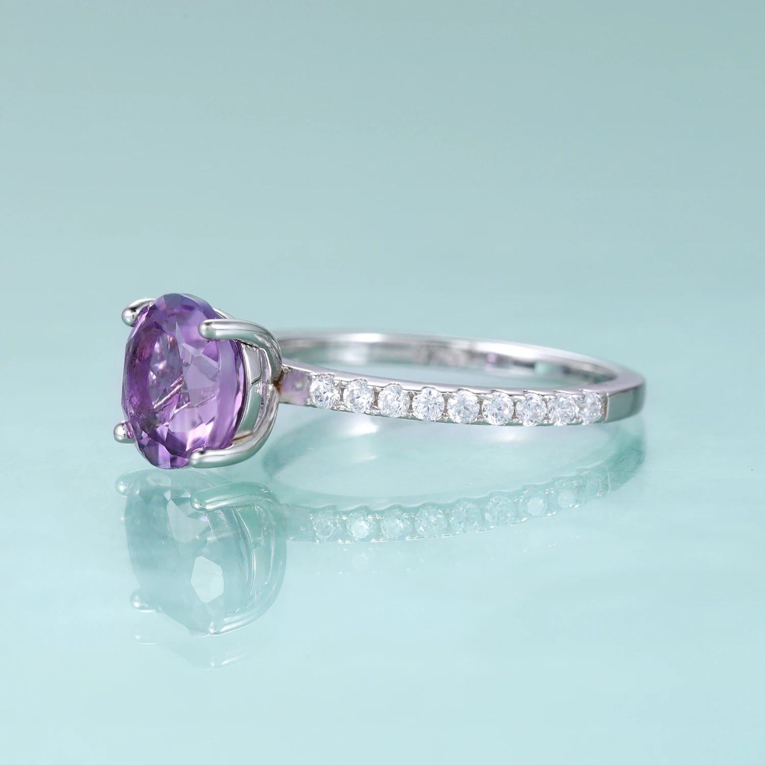 February Birthstone Vintage Amethyst 8mm Silver Dainty Ring