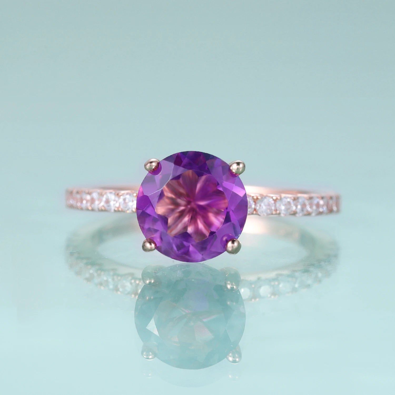 February Birthstone Vintage Amethyst 8mm Silver Dainty Ring