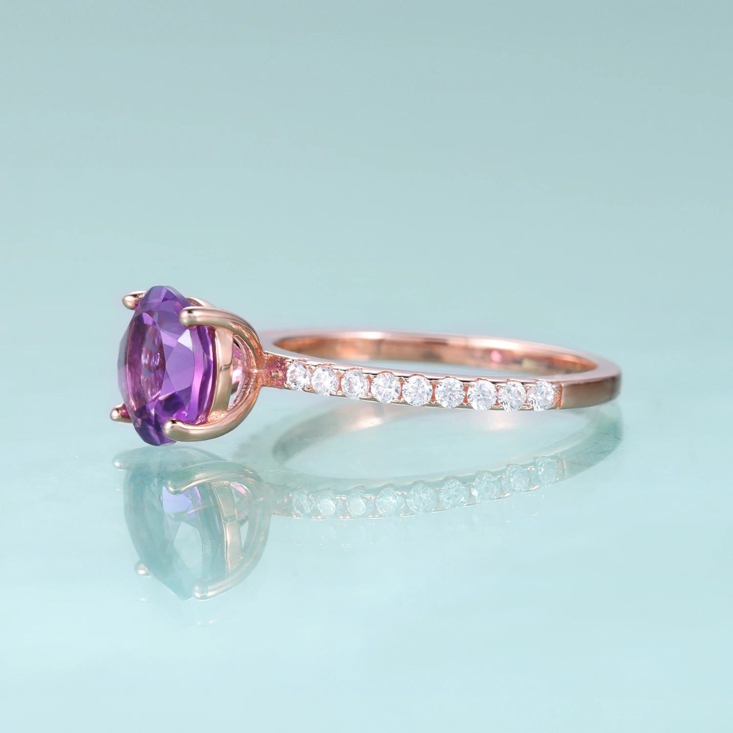 February Birthstone Vintage Amethyst 8mm Silver Dainty Ring