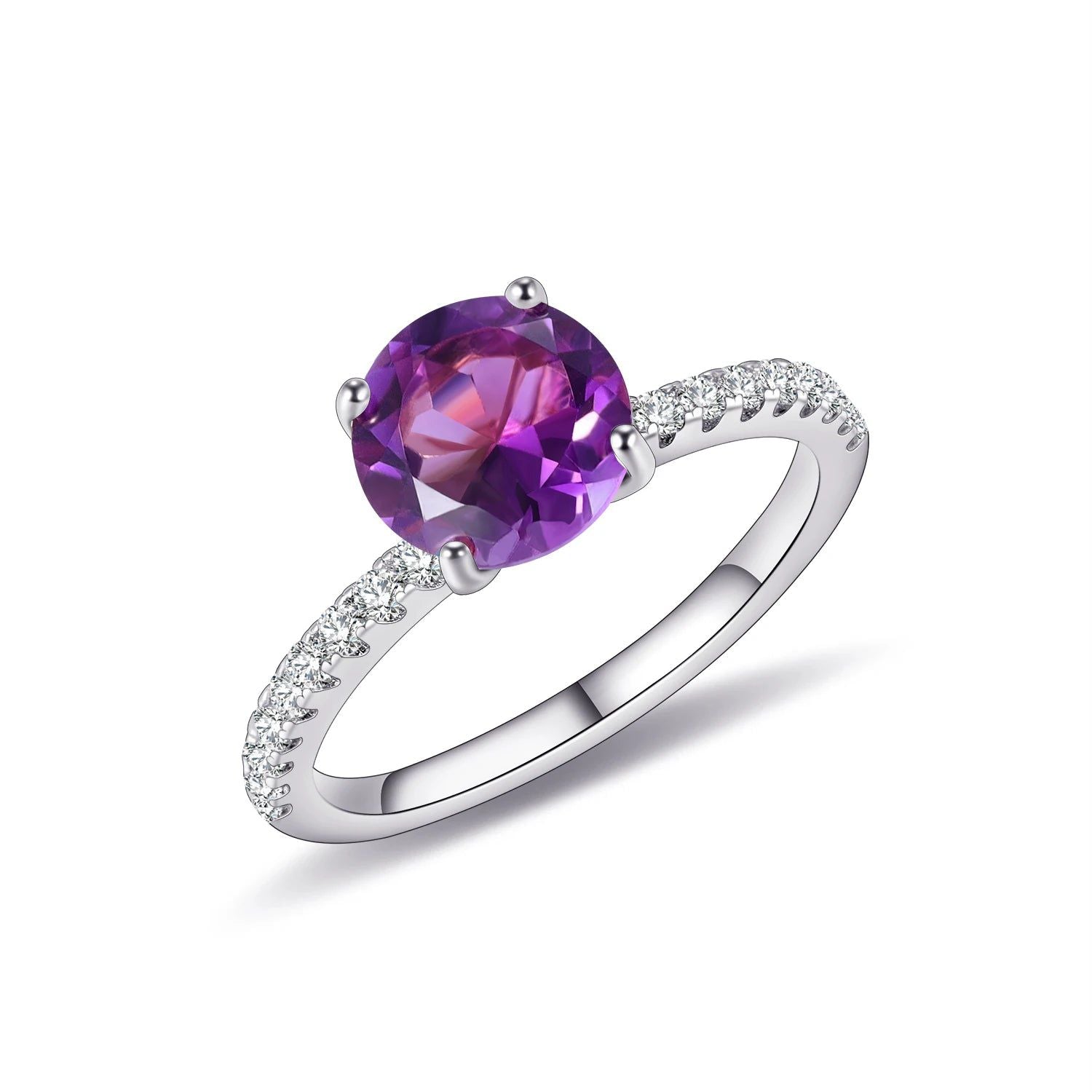 February Birthstone Vintage Amethyst 8mm Silver Dainty Ring