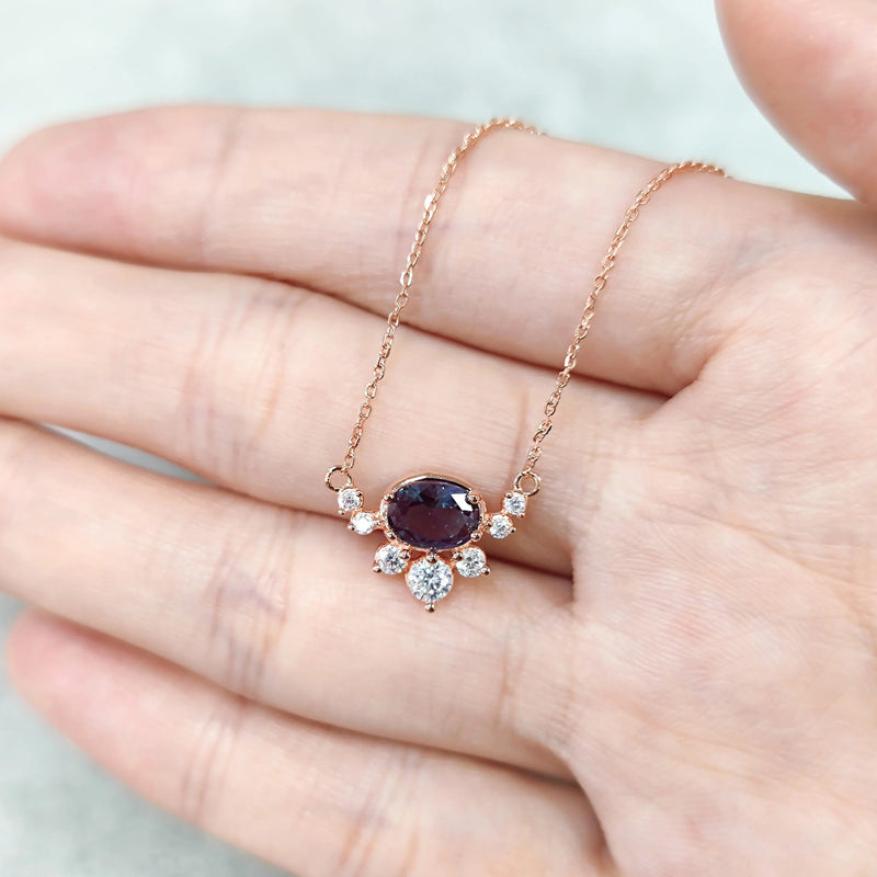 Flexible Moqs Round Lab Alexandrite Necklace in Rose Gold