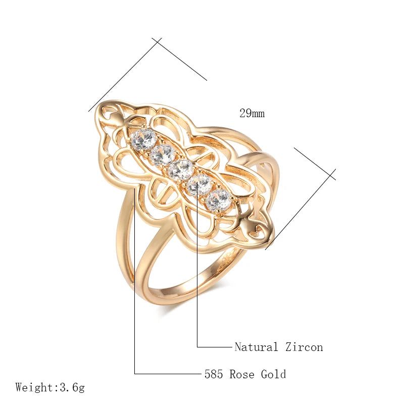 Floral Elegance 585 Rose Gold Hollow Zircon Ring Jewelry