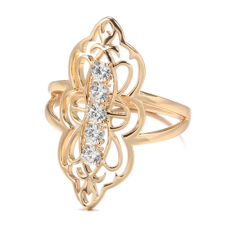 Floral Elegance 585 Rose Gold Hollow Zircon Ring Jewelry