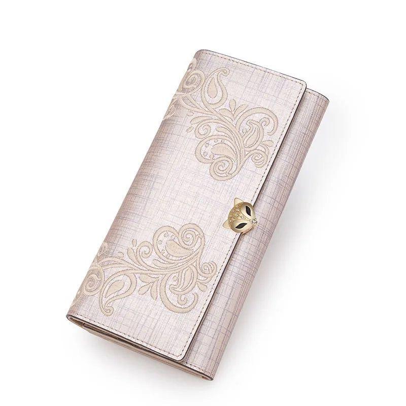 Floral Split Leather Clutch Wallet for Women - Foxer Fashion Card Holder with Phone and Coin Pockets