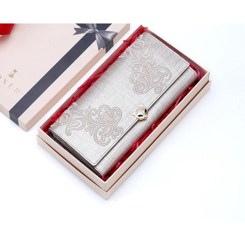 Floral Split Leather Clutch Wallet for Women - Foxer Fashion Card Holder with Phone and Coin Pockets