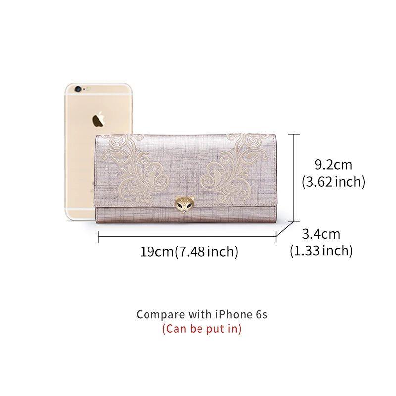 Floral Split Leather Clutch Wallet for Women - Foxer Fashion Card Holder with Phone and Coin Pockets