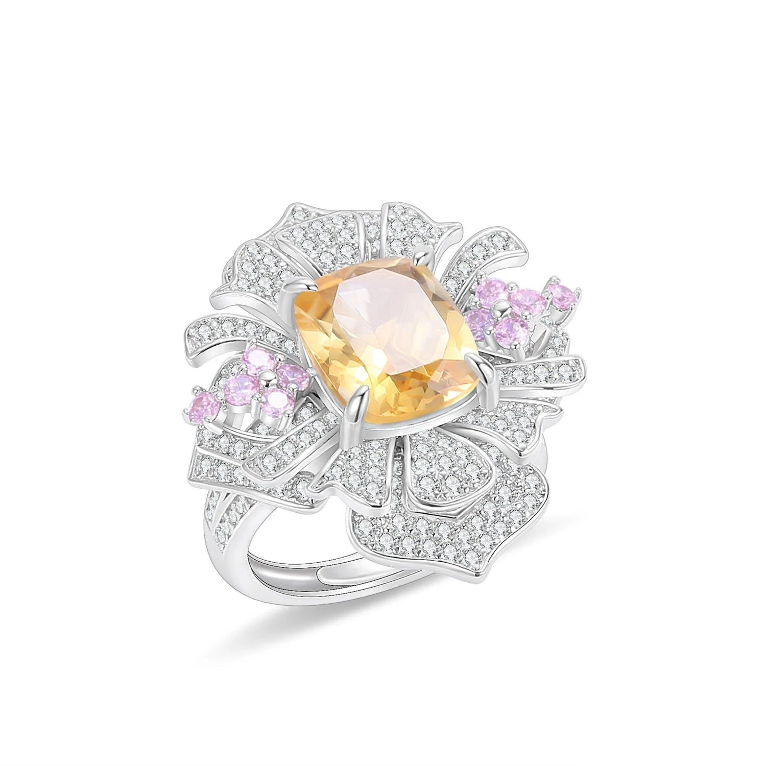 Flower Gemstone Ring Natural Rose Quartz in 925 Silver