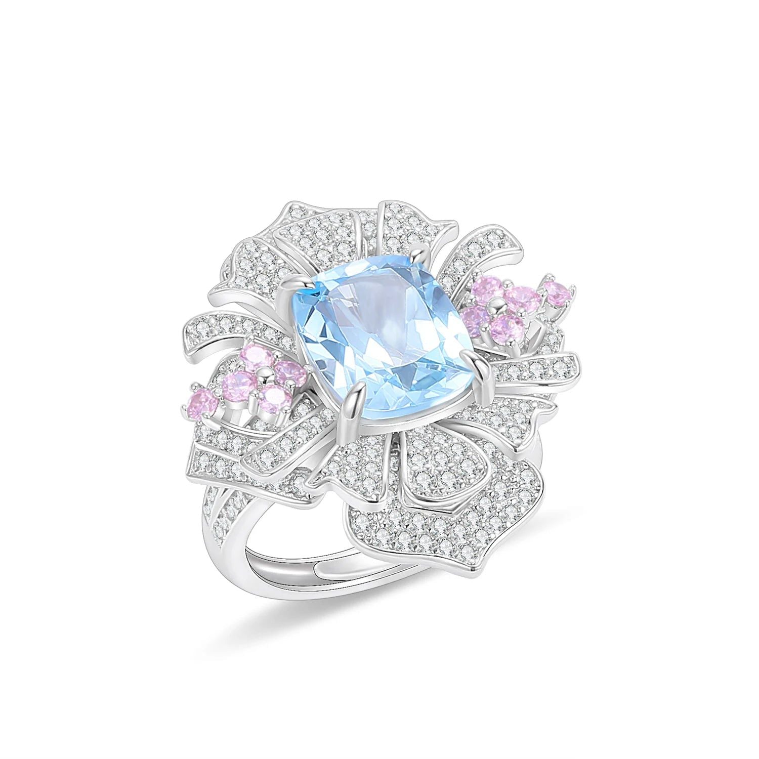 Flower Gemstone Ring Natural Rose Quartz in 925 Silver