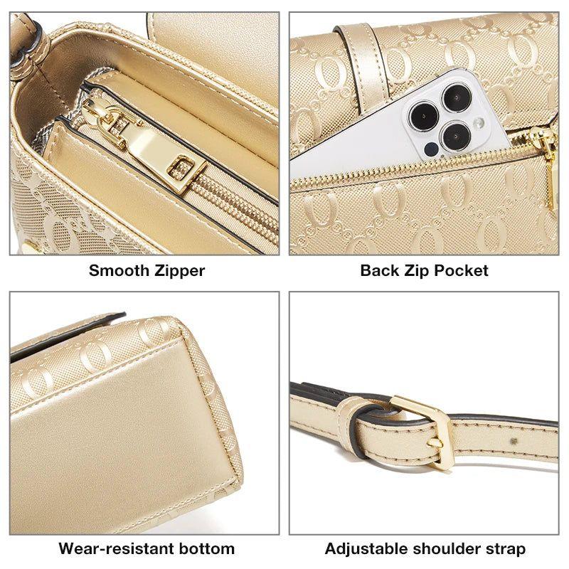 Foxer 2024 Women's Fashionable Split Leather Crossbody Bag with Dual Straps and Gold Accents