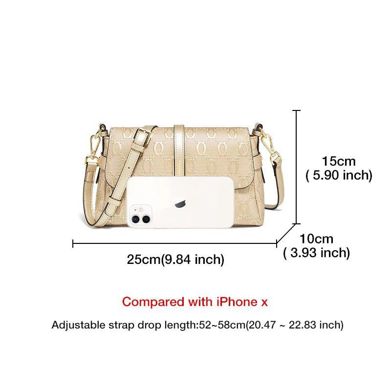 Foxer 2024 Women's Fashionable Split Leather Crossbody Bag with Dual Straps and Gold Accents