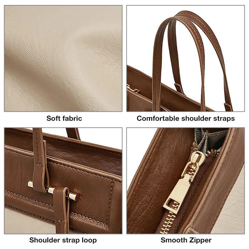 Foxer 2024 Women's PU Leather Underarm Shoulder Bag - Stylish High-Capacity Office Tote for A4 Documents and Laptops