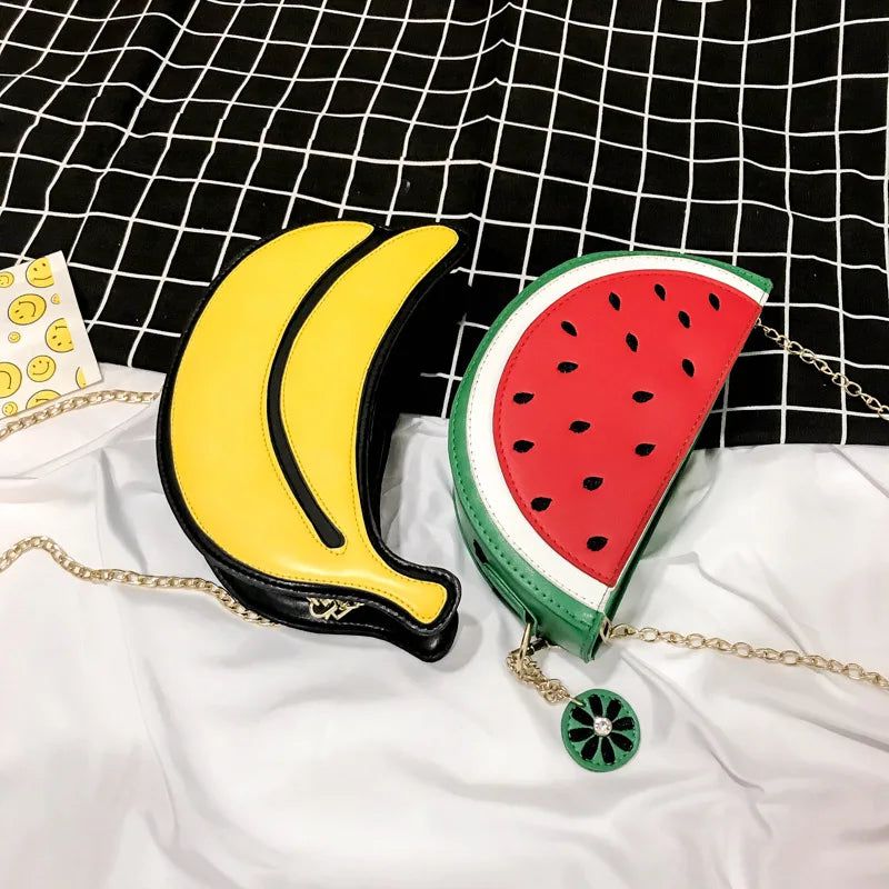 Fruity Fun Handbag: Watermelon & Banana Shaped Crossbody Bag for Women