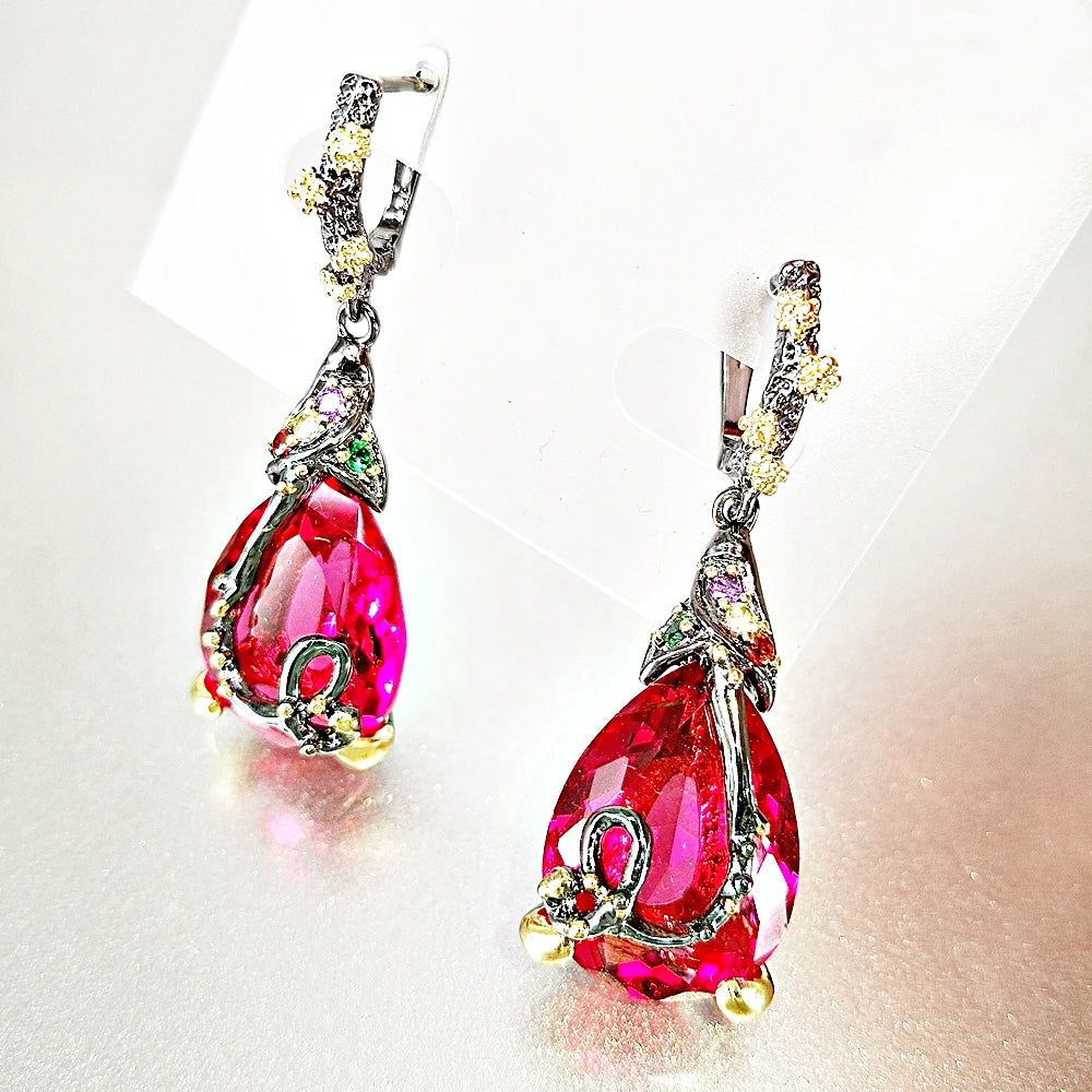 Fuchsia Baroque Drop Earrings - Elegant Fashion Statement Jewelry