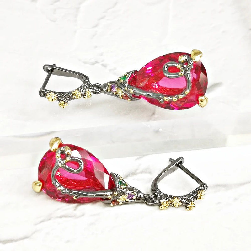 Fuchsia Baroque Drop Earrings - Elegant Fashion Statement Jewelry