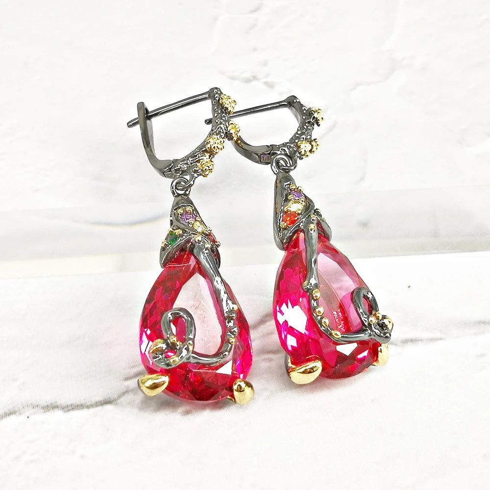 Fuchsia Baroque Drop Earrings - Elegant Fashion Statement Jewelry