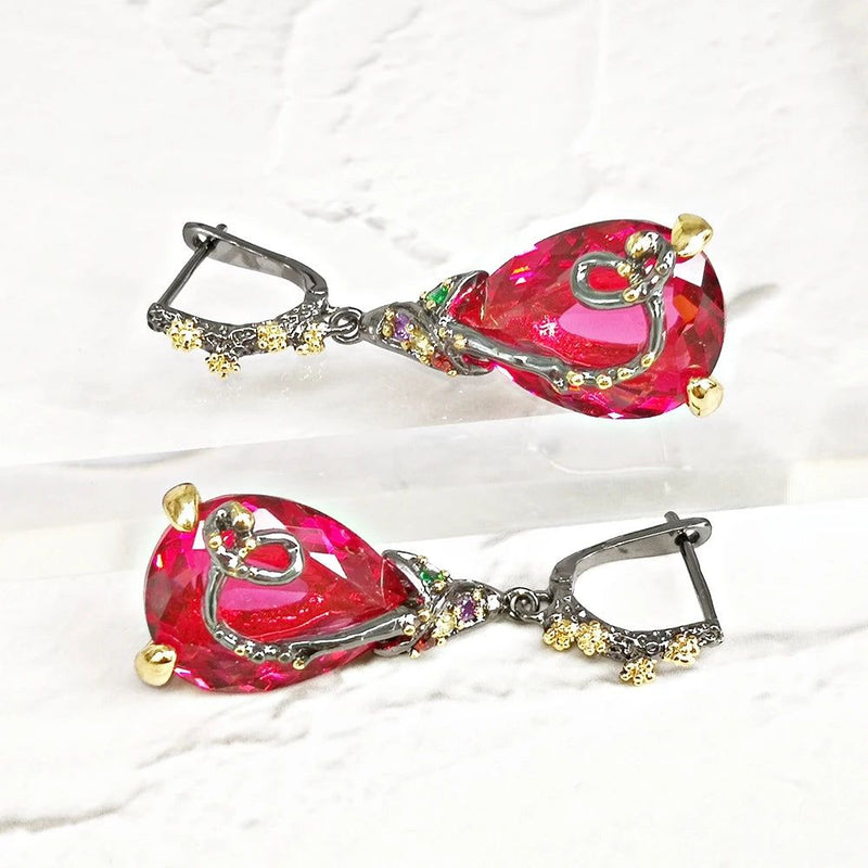 Fuchsia Baroque Drop Earrings - Elegant Fashion Statement Jewelry