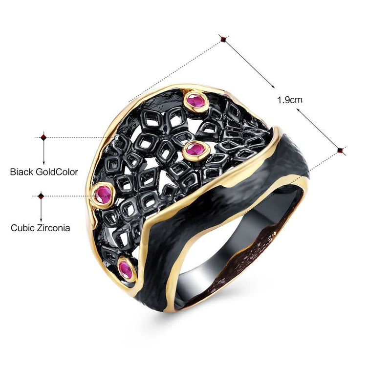 Fuchsia CZ Bezel Hollow Pattern Cocktail Ring - Hip Hop Jewelry Design