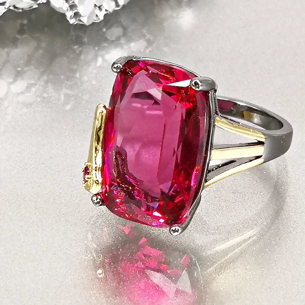 Fuchsia Elegance: Modern Neo-Gothic Love Ring with Shiny Cubic Zirconia