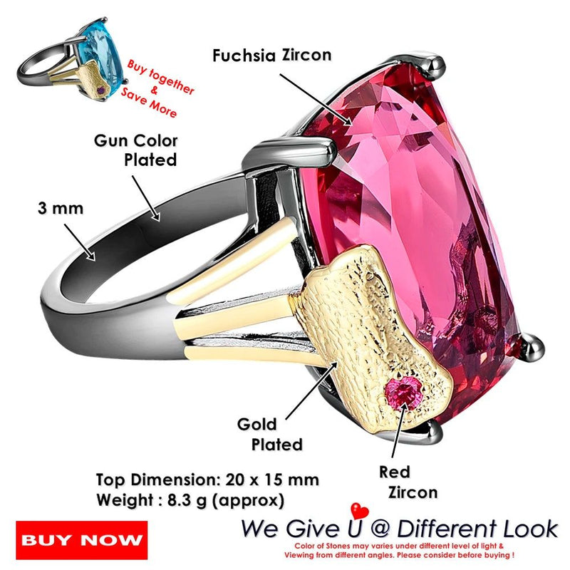 Fuchsia Elegance: Modern Neo-Gothic Love Ring with Shiny Cubic Zirconia