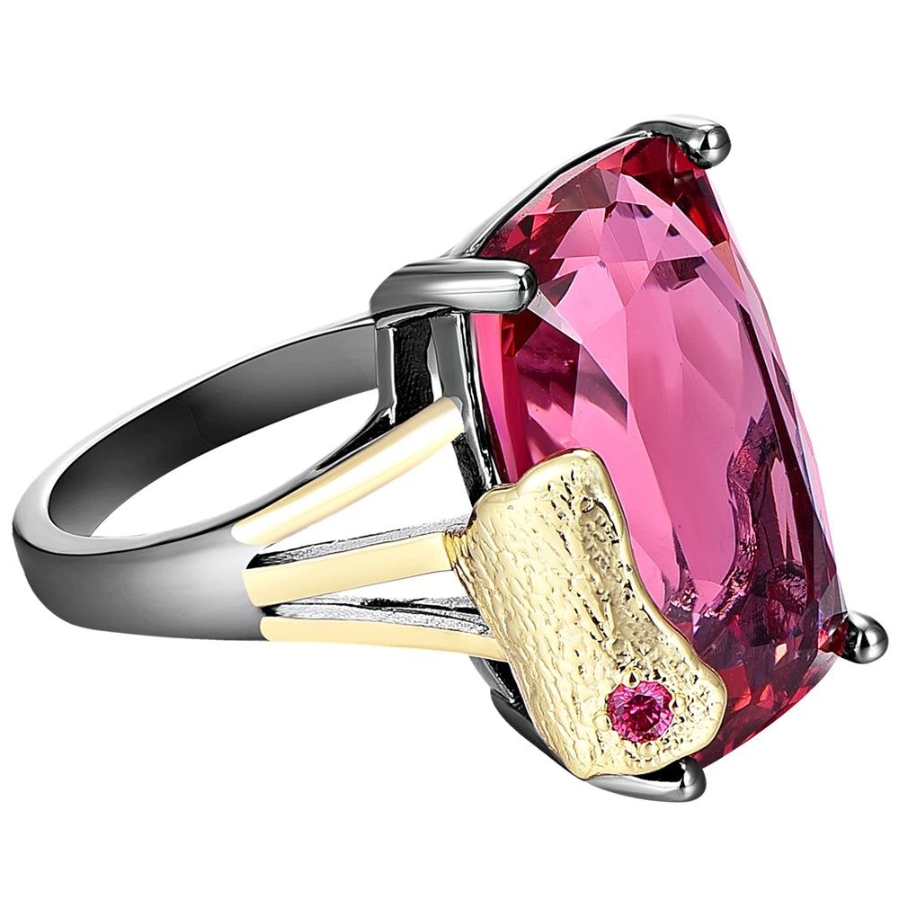 Fuchsia Elegance: Modern Neo-Gothic Love Ring with Shiny Cubic Zirconia