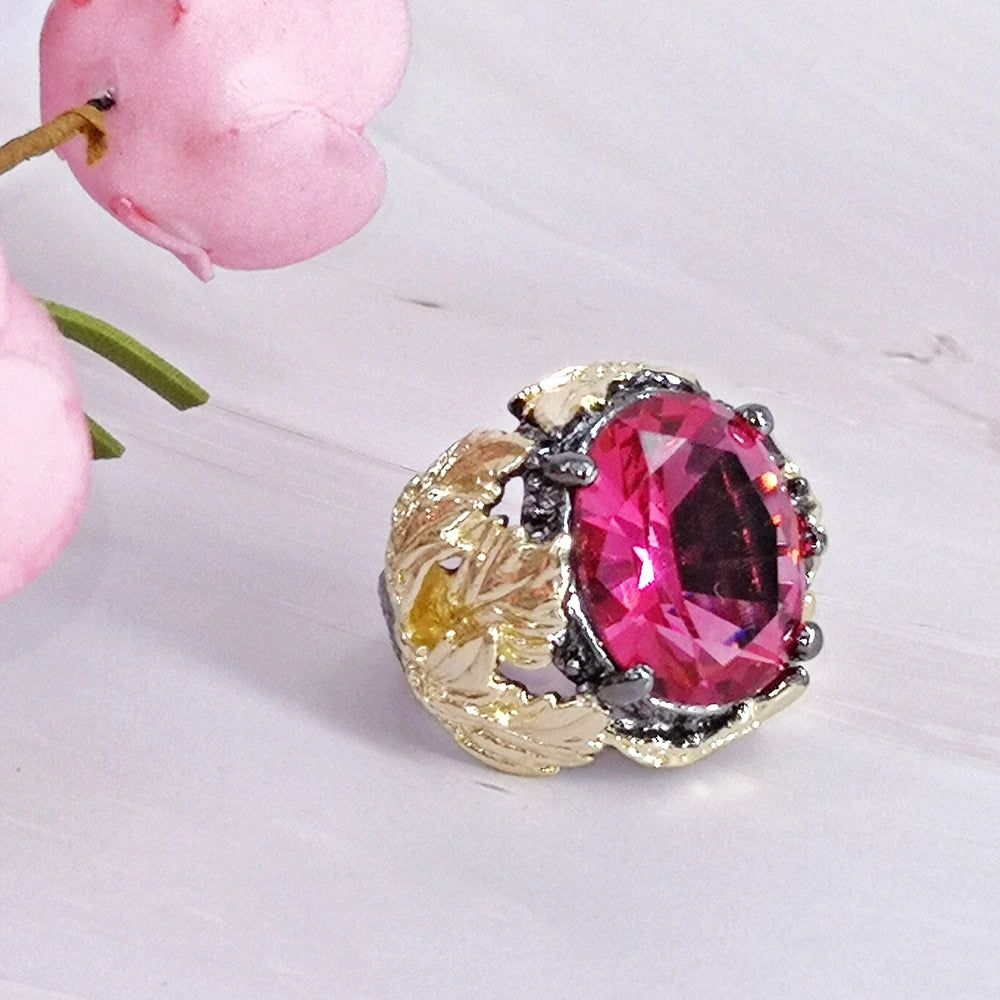 Fuchsia Zircon Big Barroco Cocktail Ring by Dreamcarnival