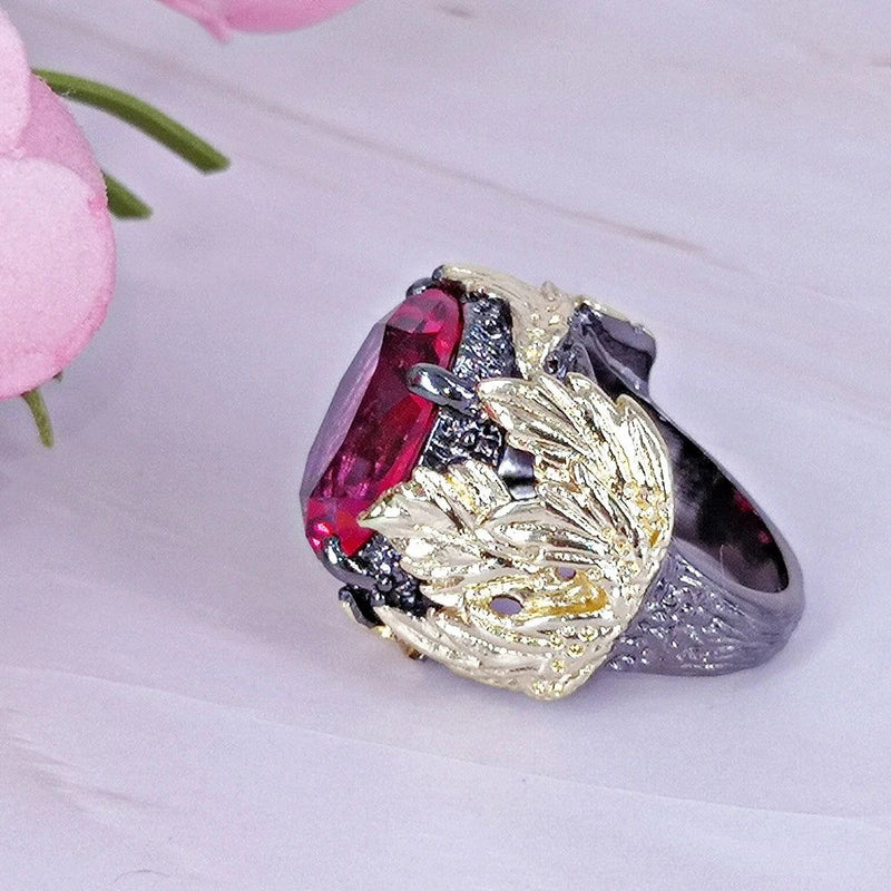 Fuchsia Zircon Big Barroco Cocktail Ring by Dreamcarnival