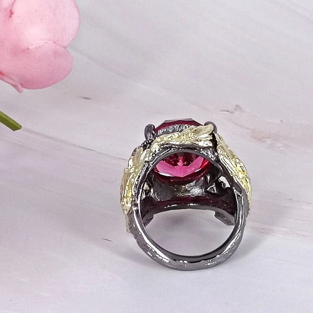 Fuchsia Zircon Big Barroco Cocktail Ring by Dreamcarnival