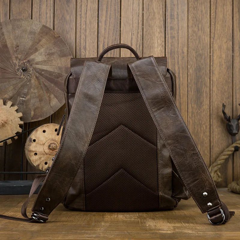 Genuine Leather Cowhide Backpack for Men - Stylish Large Capacity Laptop Travel Bag