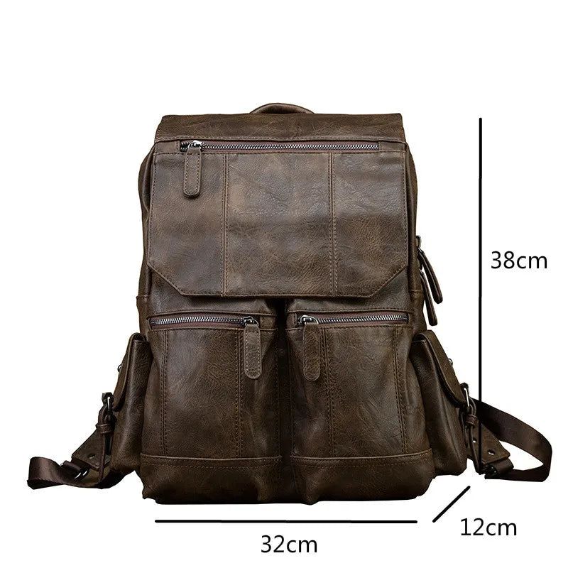 Genuine Leather Cowhide Backpack for Men - Stylish Large Capacity Laptop Travel Bag