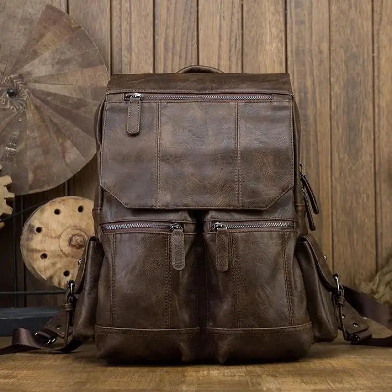 Genuine Leather Cowhide Backpack for Men - Stylish Large Capacity Laptop Travel Bag