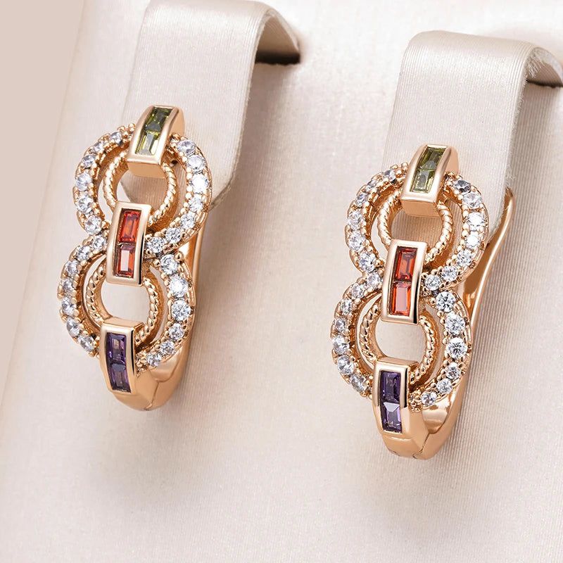 Geometric 8-Shape Colorful Zircon Drop Earrings in 585 Rose Gold - Stylish Jewelry with Free Shipping