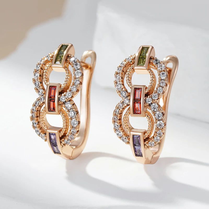 Geometric 8-Shape Colorful Zircon Drop Earrings in 585 Rose Gold - Stylish Jewelry with Free Shipping