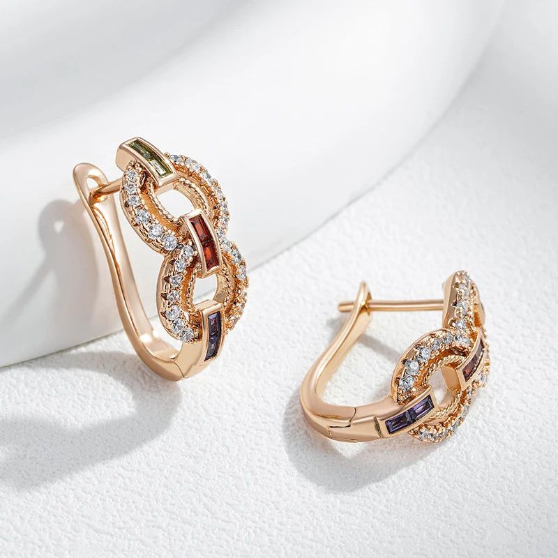 Geometric 8-Shape Colorful Zircon Drop Earrings in 585 Rose Gold - Stylish Jewelry with Free Shipping