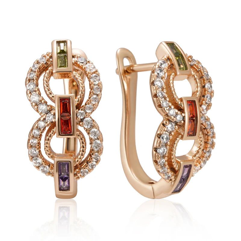 Geometric 8-Shape Colorful Zircon Drop Earrings in 585 Rose Gold - Stylish Jewelry with Free Shipping