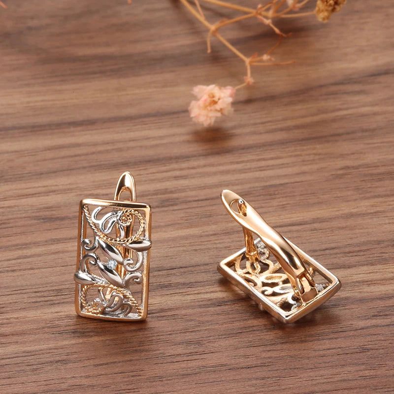 Geometric Boho Floral Stud Earrings in Silver and 585 Rose Gold - Trendy Fashion Jewelry