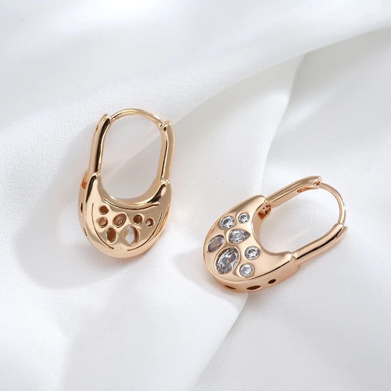 Geometric Dangle Earrings in 585 Rose Gold with Natural Zircon Accents