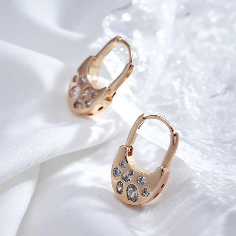 Geometric Dangle Earrings in 585 Rose Gold with Natural Zircon Accents