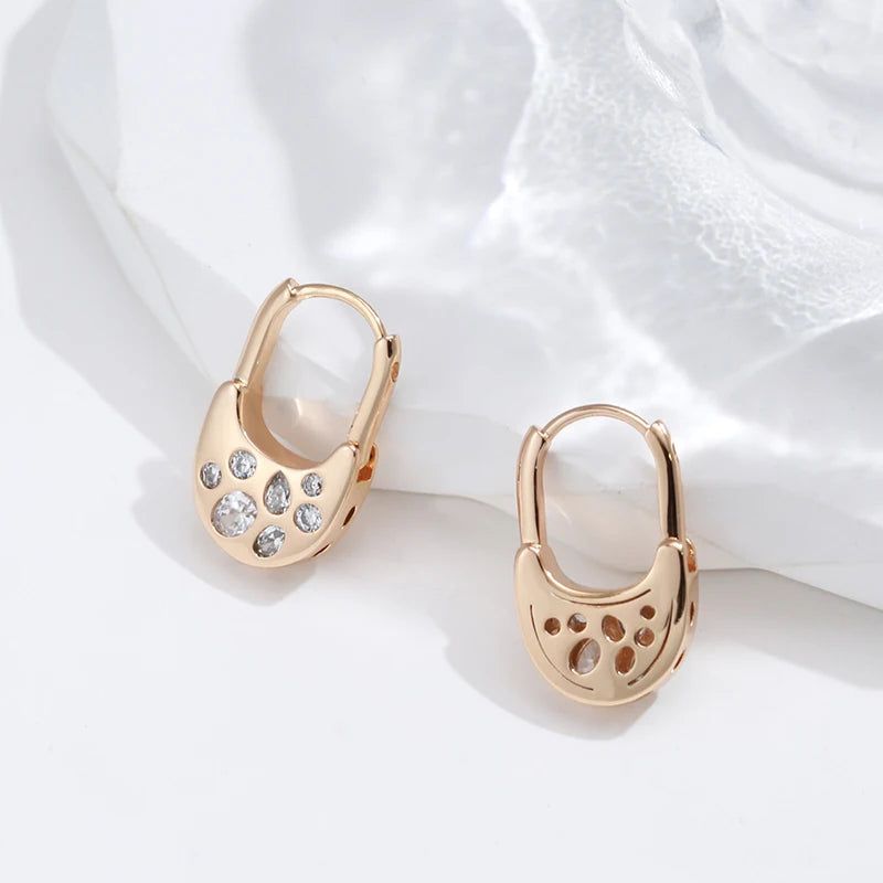 Geometric Dangle Earrings in 585 Rose Gold with Natural Zircon Accents