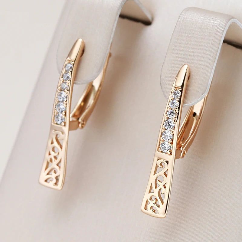 Geometric Dangle Earrings in 585 Rose Gold with Natural Zircon for Fashion Forward Style