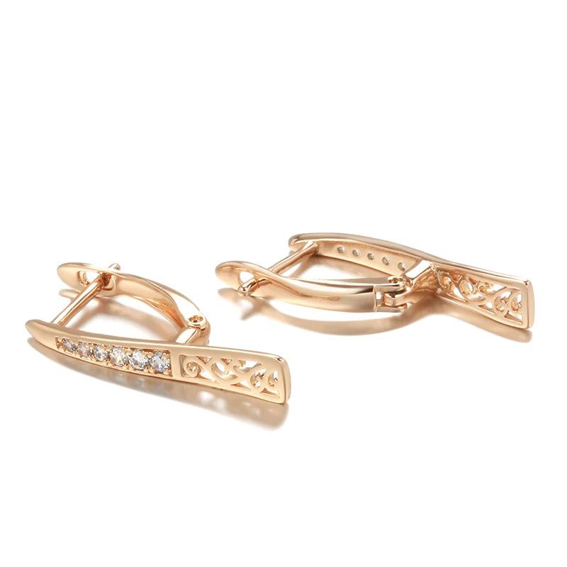 Geometric Dangle Earrings in 585 Rose Gold with Natural Zircon for Fashion Forward Style