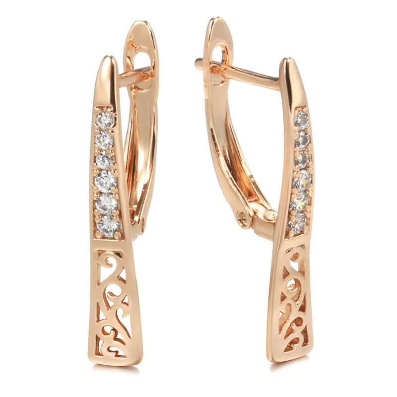 Geometric Dangle Earrings in 585 Rose Gold with Natural Zircon for Fashion Forward Style