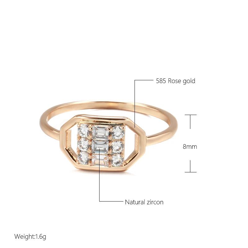 Geometric Elegance: 585 Rose Gold Cocktail Ring with Natural Zircon