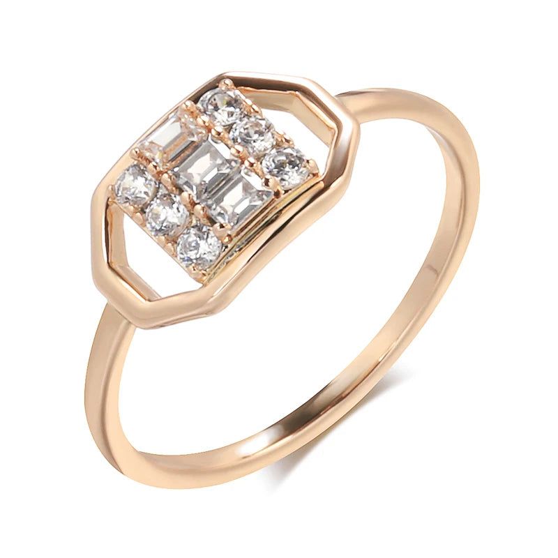 Geometric Elegance: 585 Rose Gold Cocktail Ring with Natural Zircon