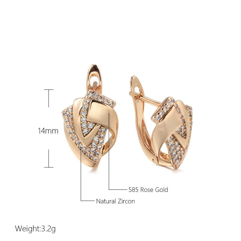 Geometric Elegance: 585 Rose Gold Color Drop Earrings with Natural Zircon Inlay