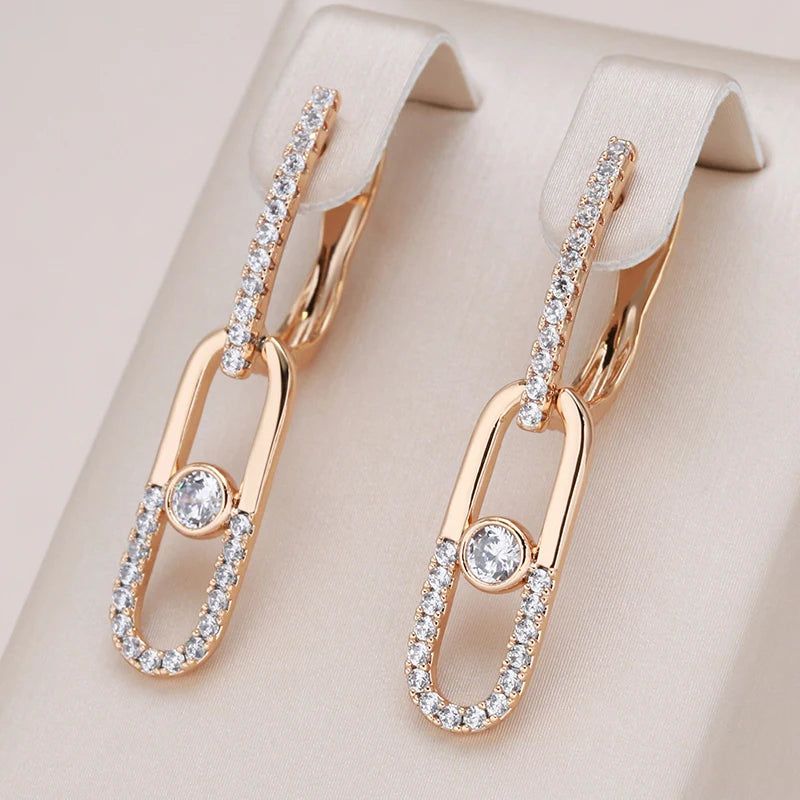 Geometric Elegance: 585 Rose Gold Drop Earrings with Natural Zircon Crystals for Bridal and Fashion Wear