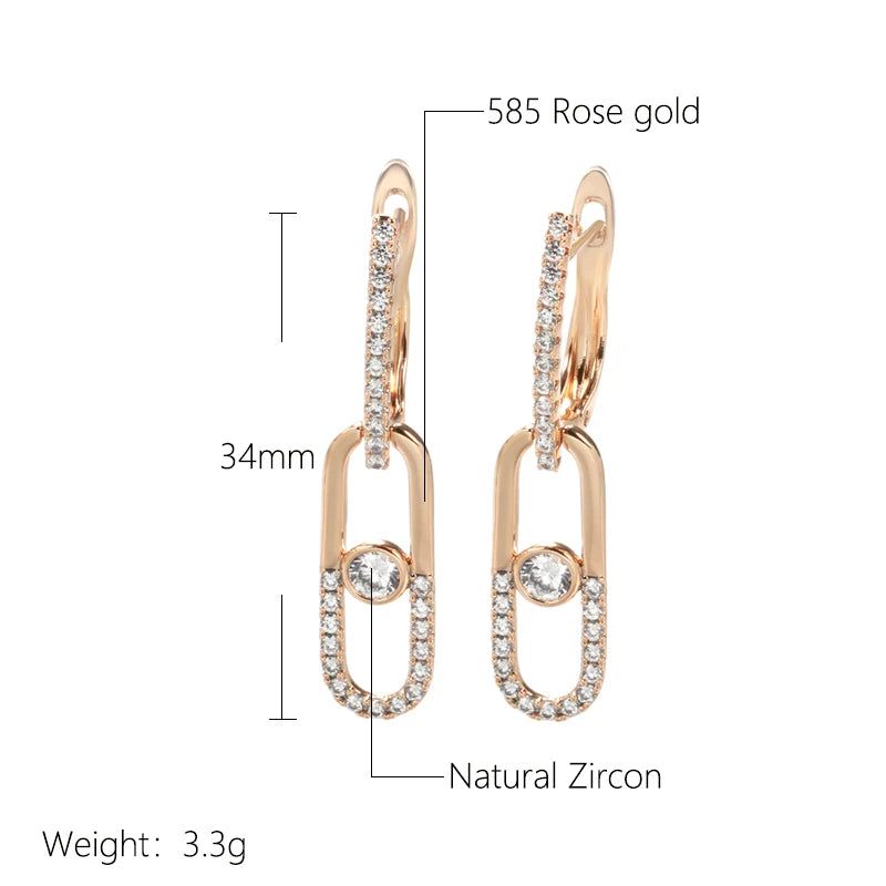 Geometric Elegance: 585 Rose Gold Drop Earrings with Natural Zircon Crystals for Bridal and Fashion Wear