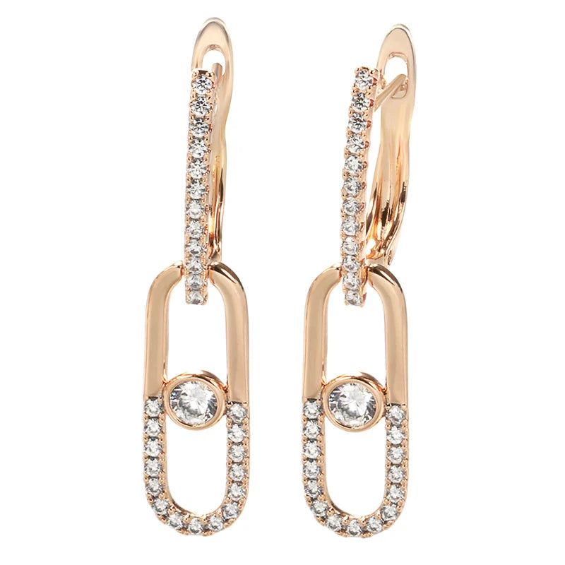 Geometric Elegance: 585 Rose Gold Drop Earrings with Natural Zircon Crystals for Bridal and Fashion Wear