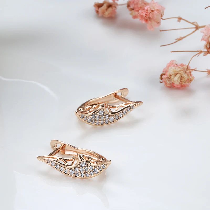 Geometric Elegance: 585 Rose Gold Drop Earrings with Natural Zircon and Micro Wax Inlay